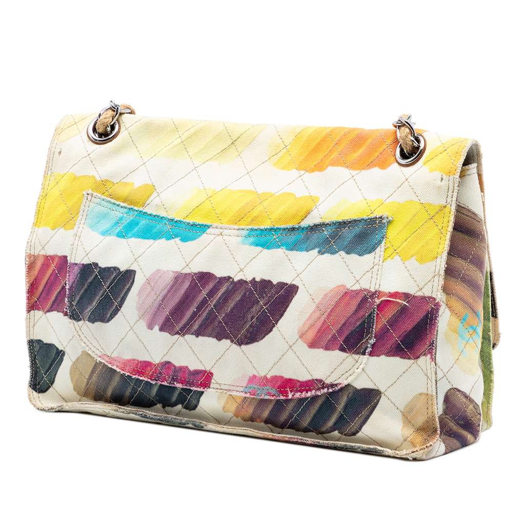 Chanel Jumbo Classic Canvas Colorama Single Flap White Canvas Good condition - Back View