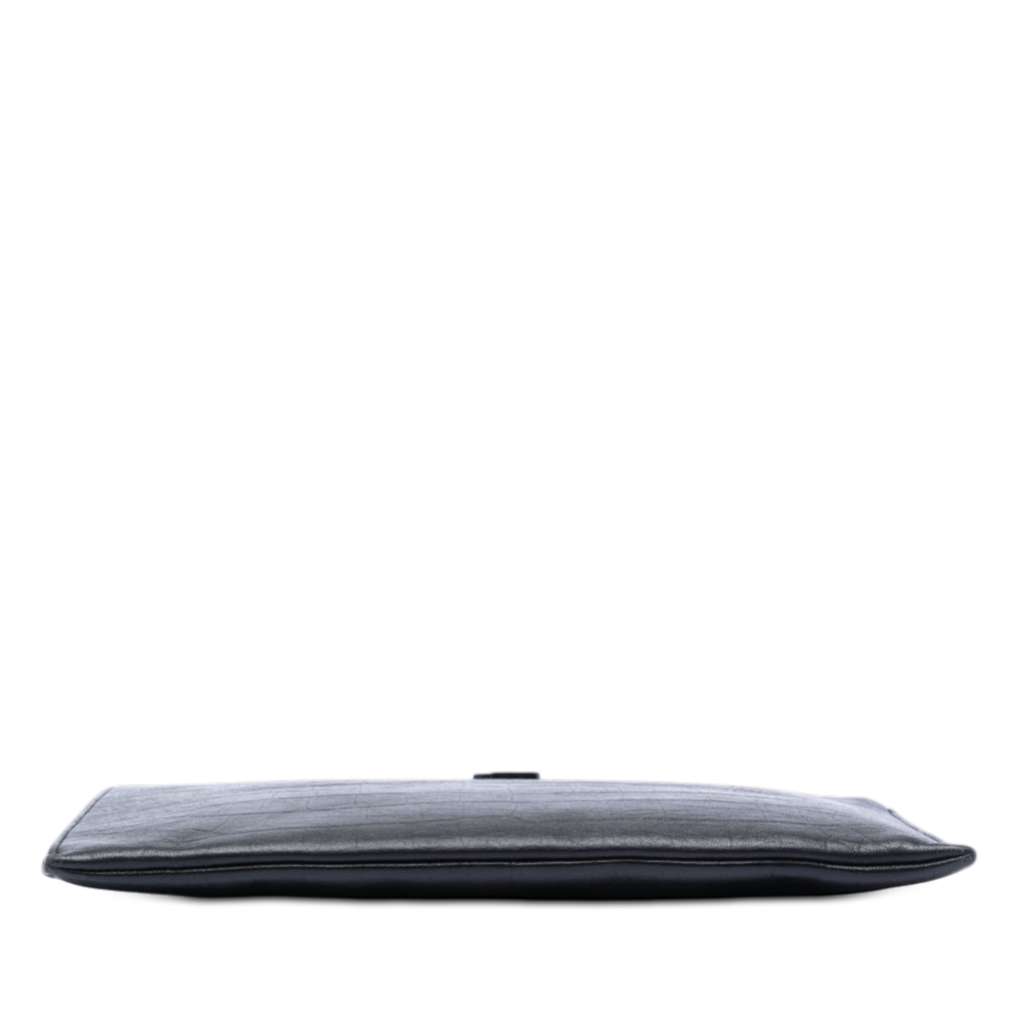 Saint Laurent Croc Embossed Leather Monogram Document Holder Black Leather Good condition - Inside View