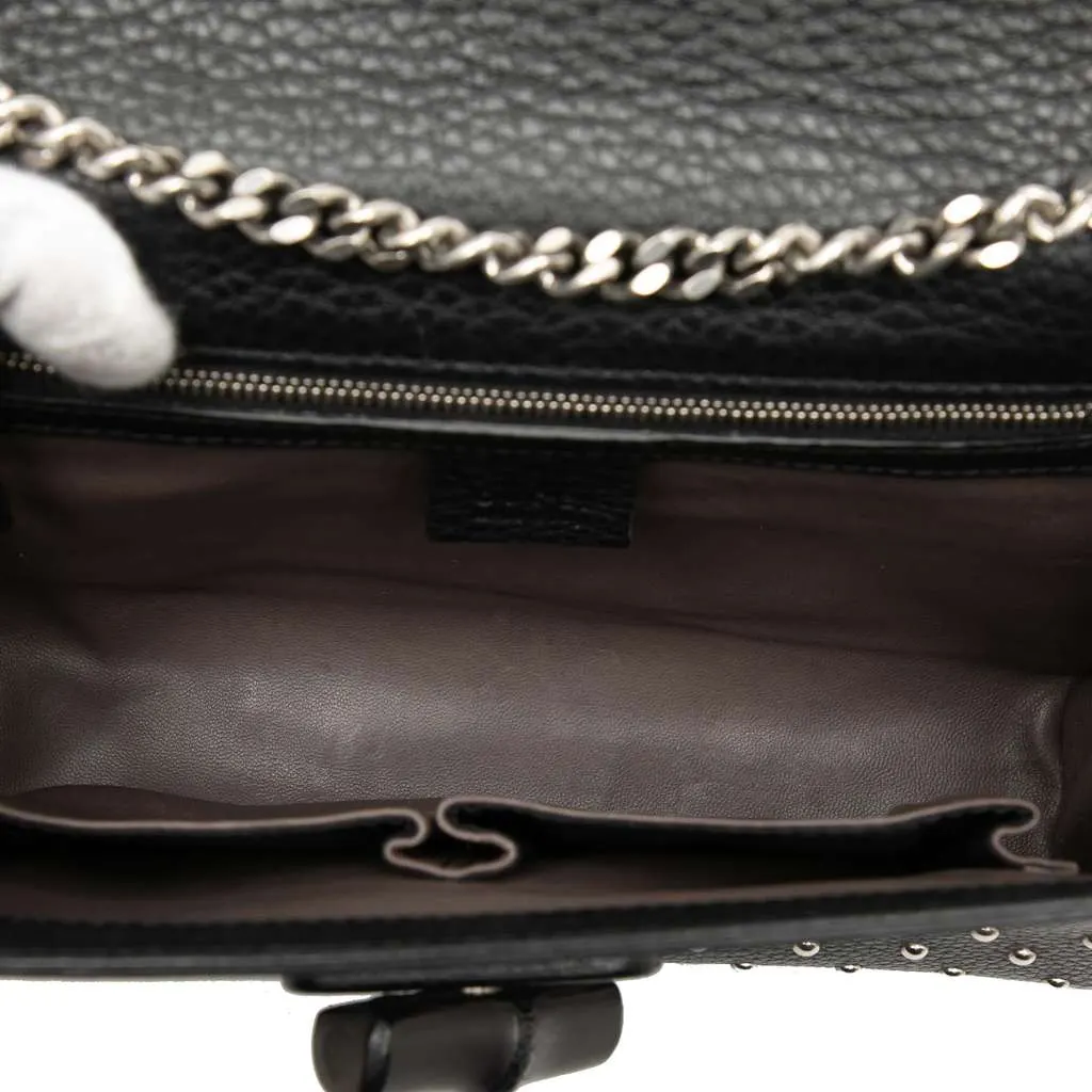 Gucci Medium Studded Leather Miss Bamboo Crossbody Black Leather Good - Model View
