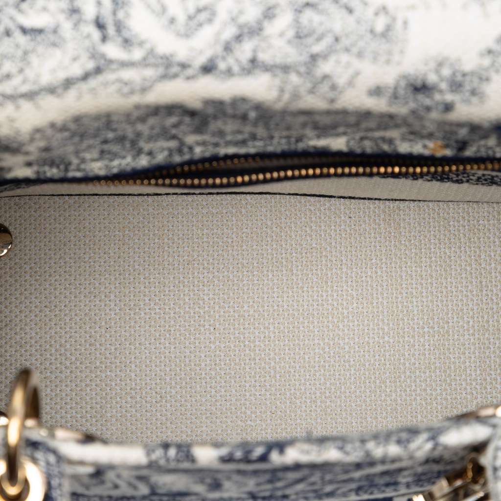 Dior Medium Embroidered Canvas Toile de Jouy Lady D Lite Blue Canvas Good condition - Model View