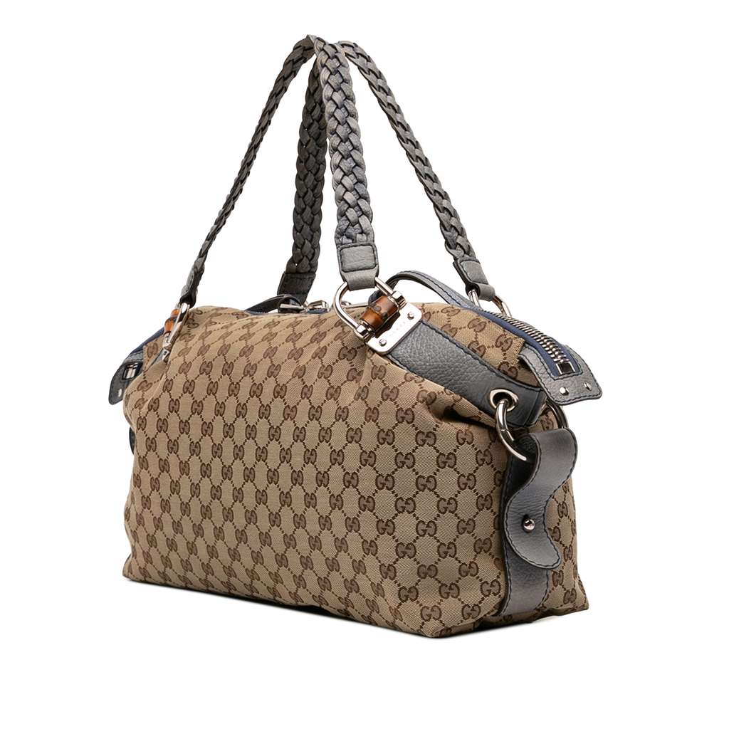Gucci Medium GG Canvas Bamboo Bar Tote Beige Canvas Good condition - Back View