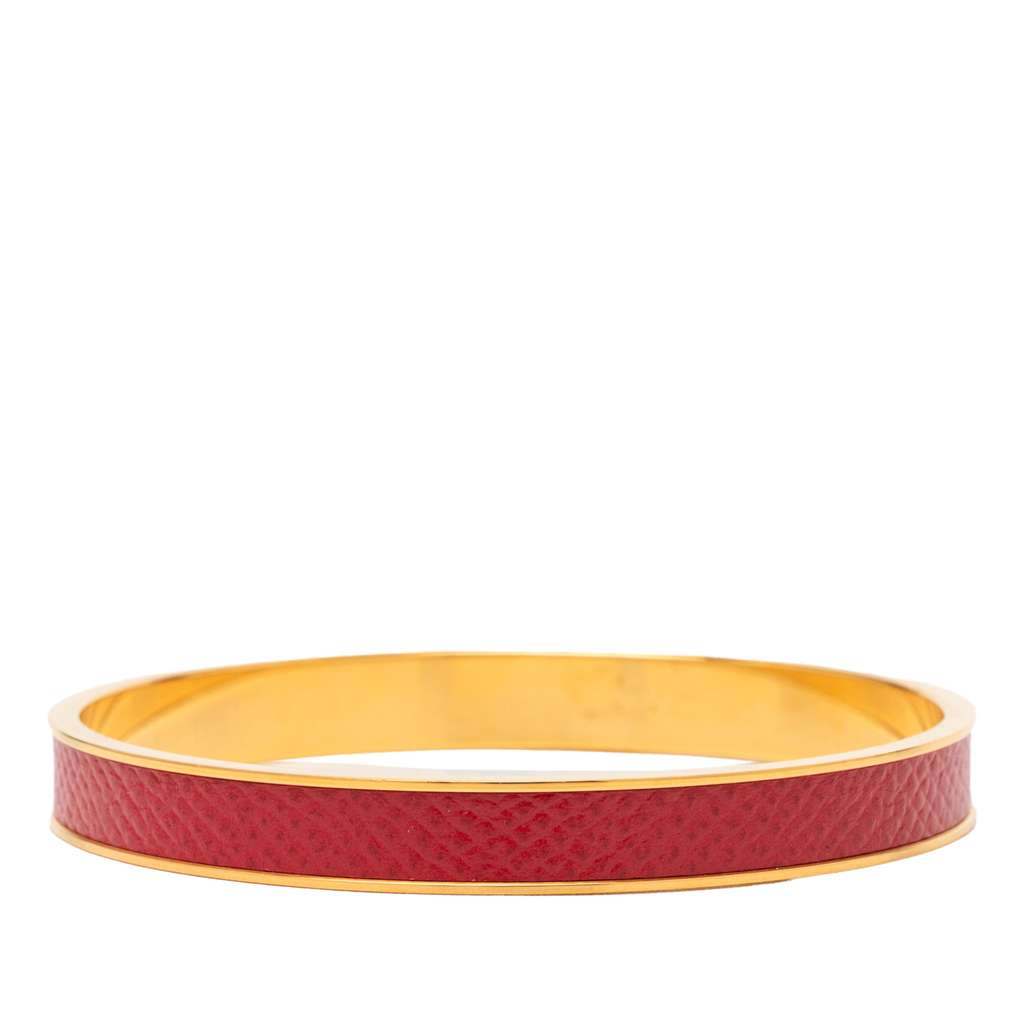 Hermès Gold Plated Epsom Kelly Cadena Lock Bangle Bracelet Red Leather Good condition - Inside View