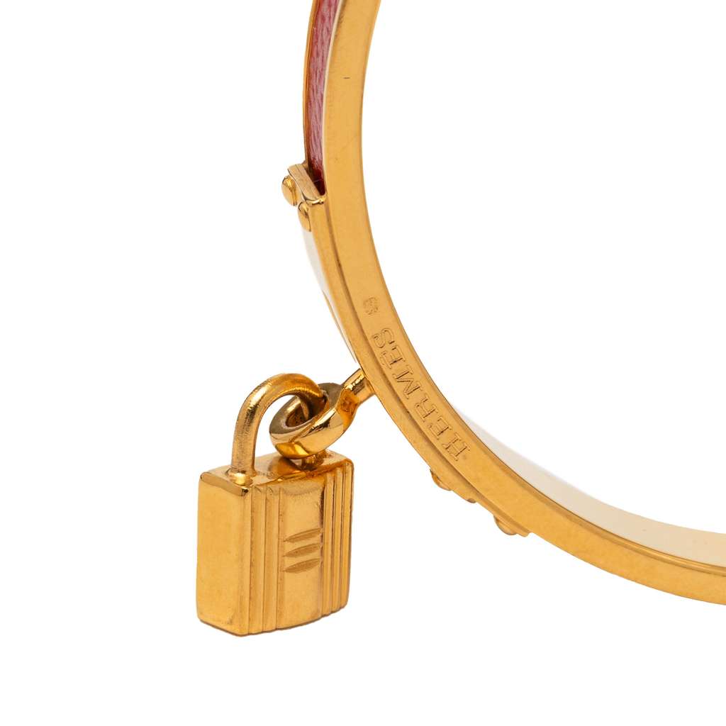 Hermès Gold Plated Epsom Kelly Cadena Lock Bangle Bracelet Red Leather Good condition - Box View