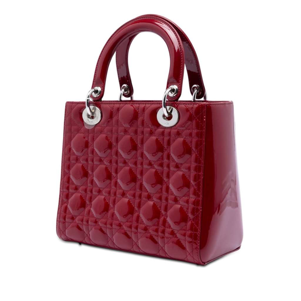 Dior Medium Patent Cannage Lady Dior Red Leather Good condition - Back View