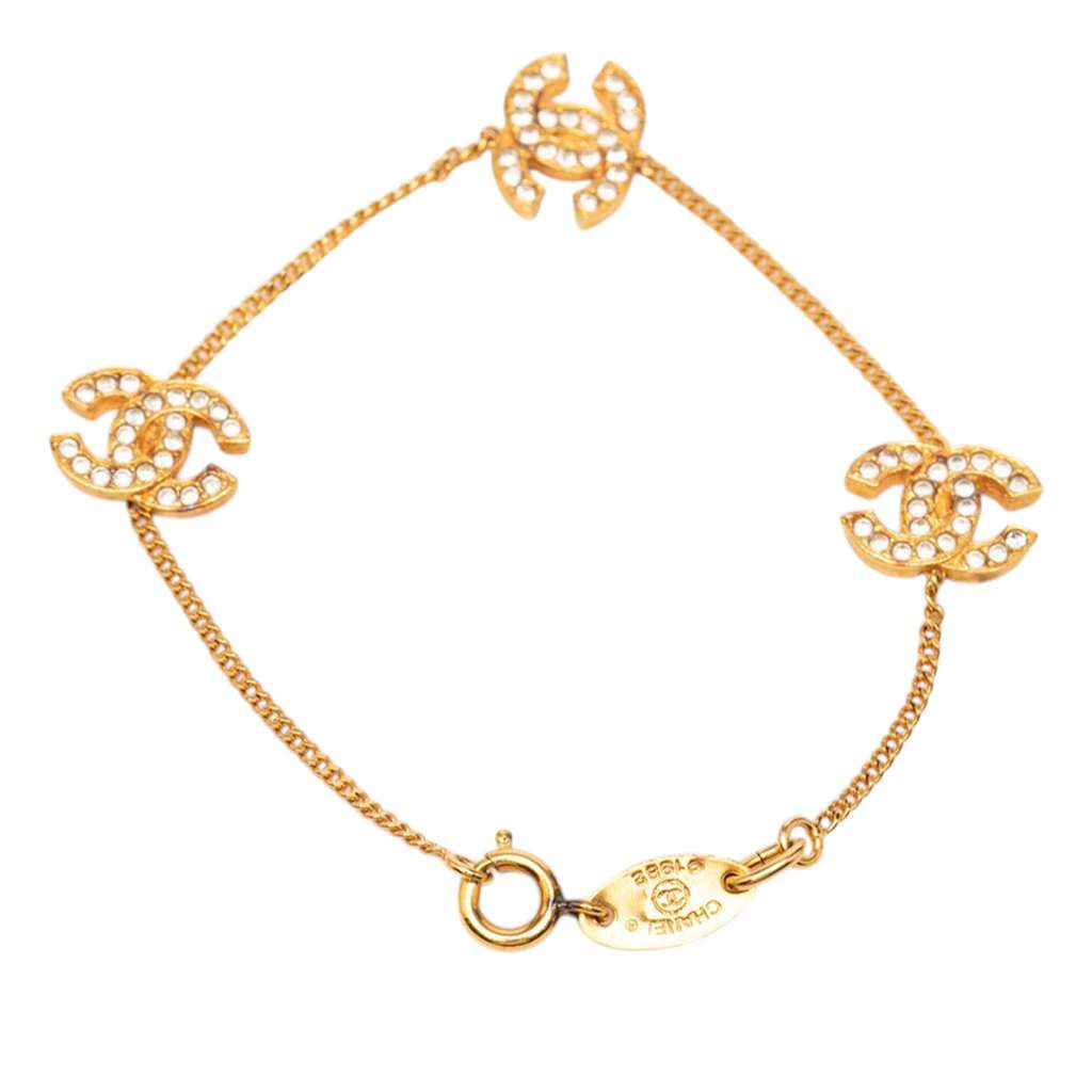 Chanel CC Gold Plated Rhinestone Bracelet Gold Metal Good condition - Inside View
