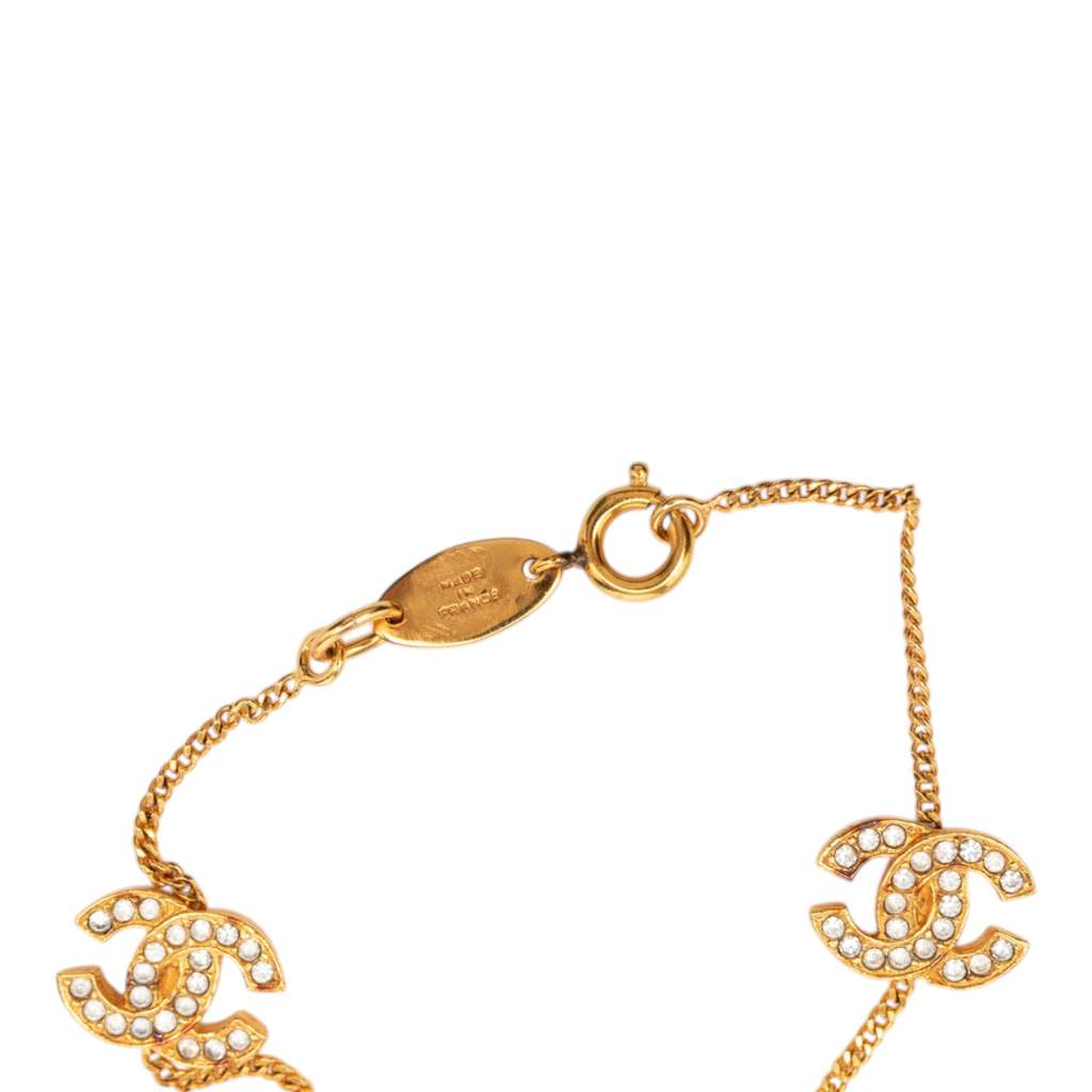 Chanel CC Gold Plated Rhinestone Bracelet Gold Metal Good condition - Box View