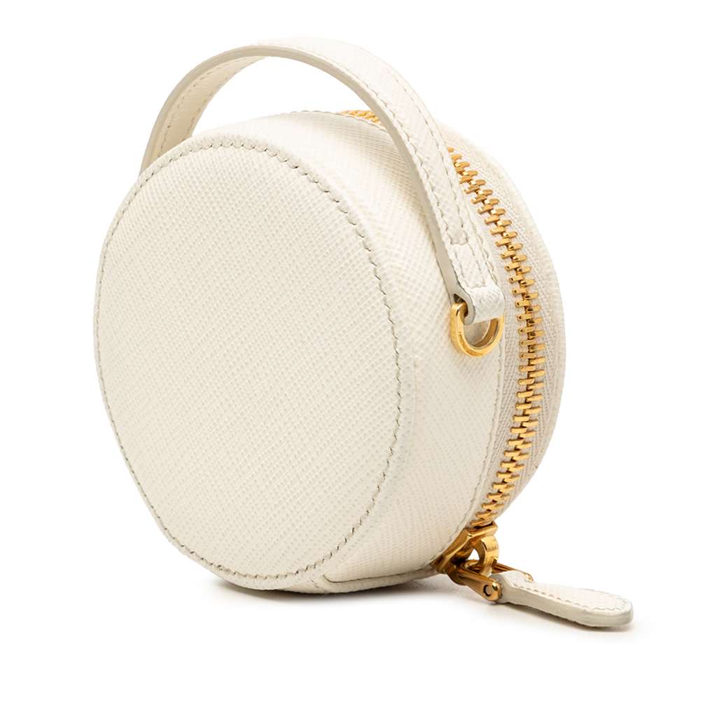 Prada Mini Saffiano Triangle Pouch White Leather Good condition - Back View