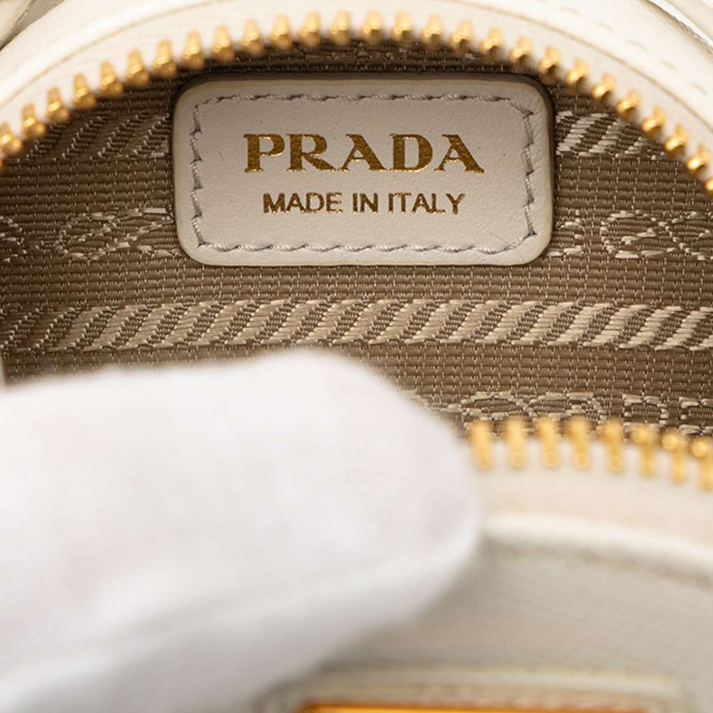Prada Mini Saffiano Triangle Pouch White Leather Good condition - Box View