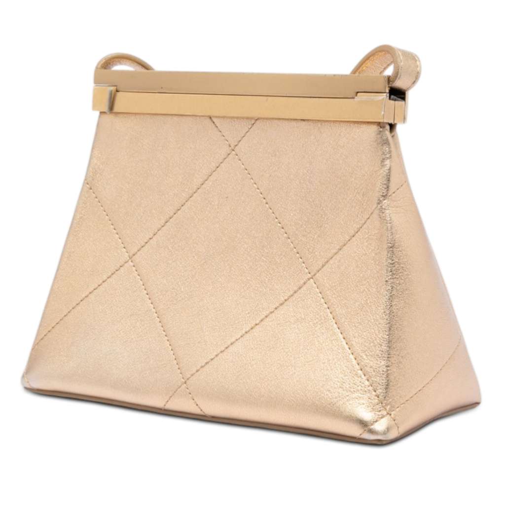 Chanel Small Calfskin Kiss Lock Frame Bag Gold Leather Good condition - Back View