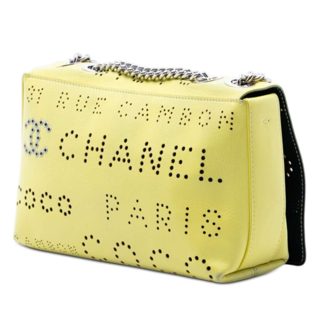Chanel Perforated Calfskin Logo Eyelet Flap Yellow Leather Good condition - Back View