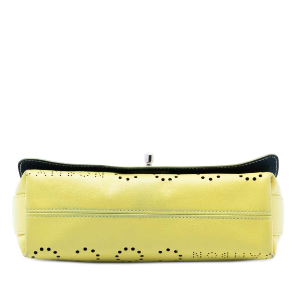 Chanel Perforated Calfskin Logo Eyelet Flap Yellow Leather Good condition - Inside View