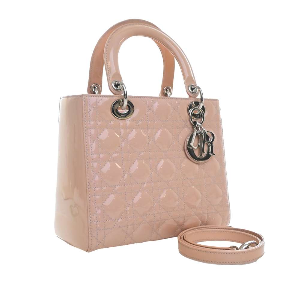 Dior Medium Patent Cannage Lady Dior Pink Leather Good condition - Back View