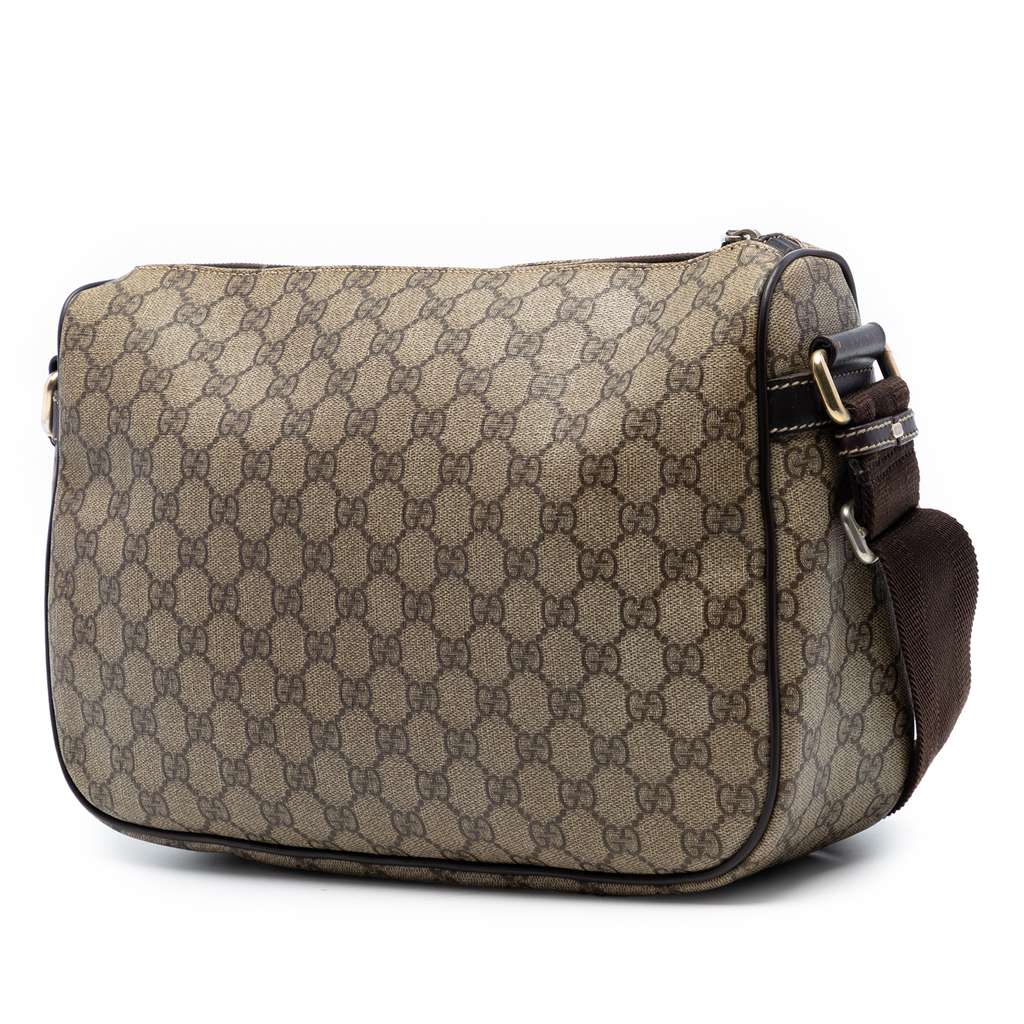 Gucci GG Supreme Double Pocket Crossbody Beige Canvas Fair condition - Back View