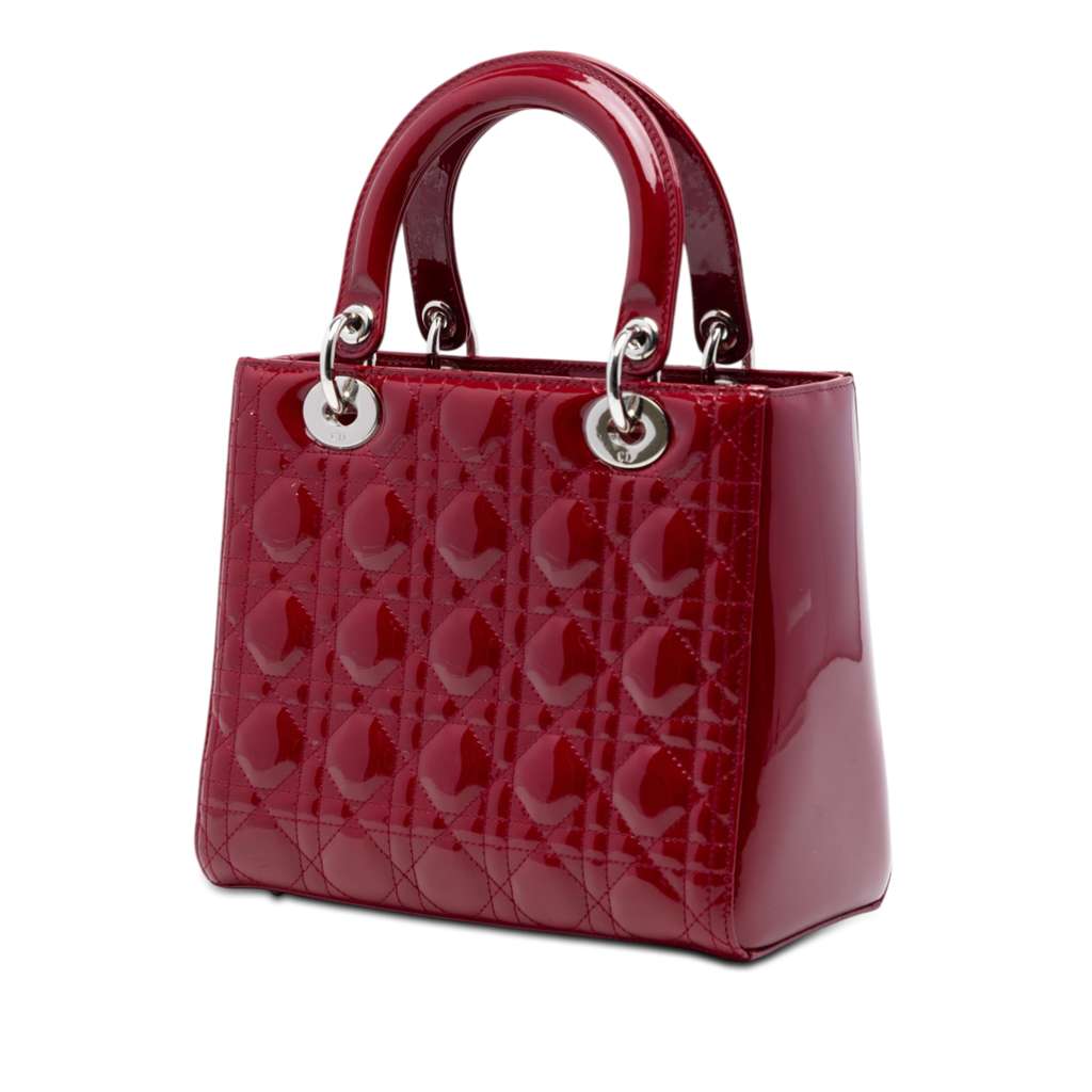 Dior Medium Patent Cannage Lady Dior Red Leather Good condition - Back View