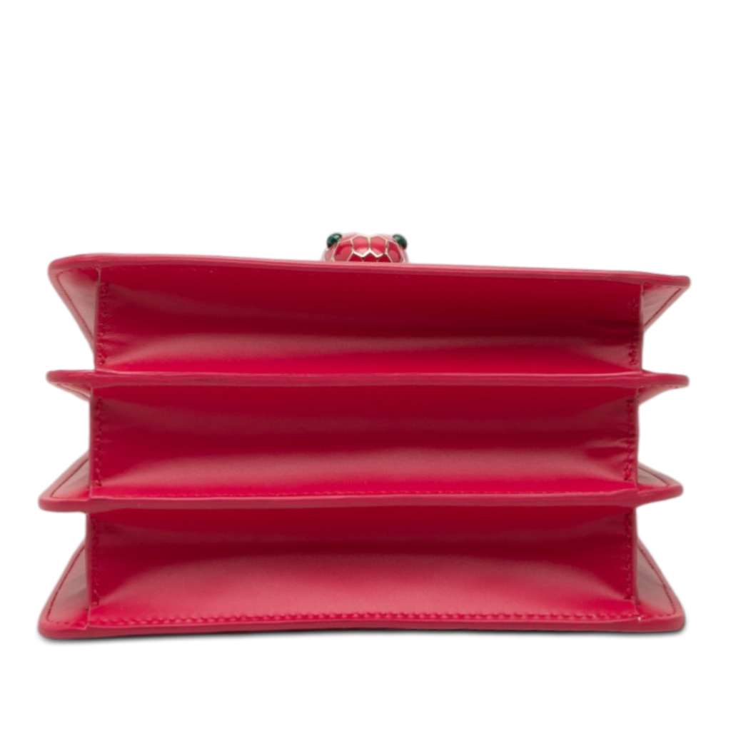 Bvlgari Small Calfskin Serpenti Forever Top Handle Bag Red Leather Good condition - Inside View