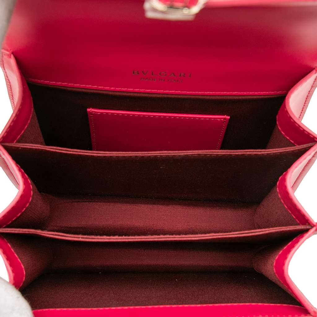 Bvlgari Small Calfskin Serpenti Forever Top Handle Bag Red Leather Good condition - Model View