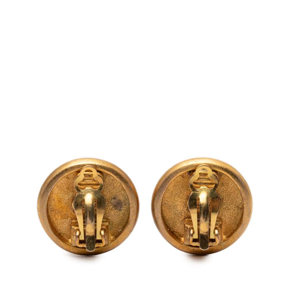 Chanel Gold Plated Round Button Clip On Earrings Gold Metal Good condition - Back View