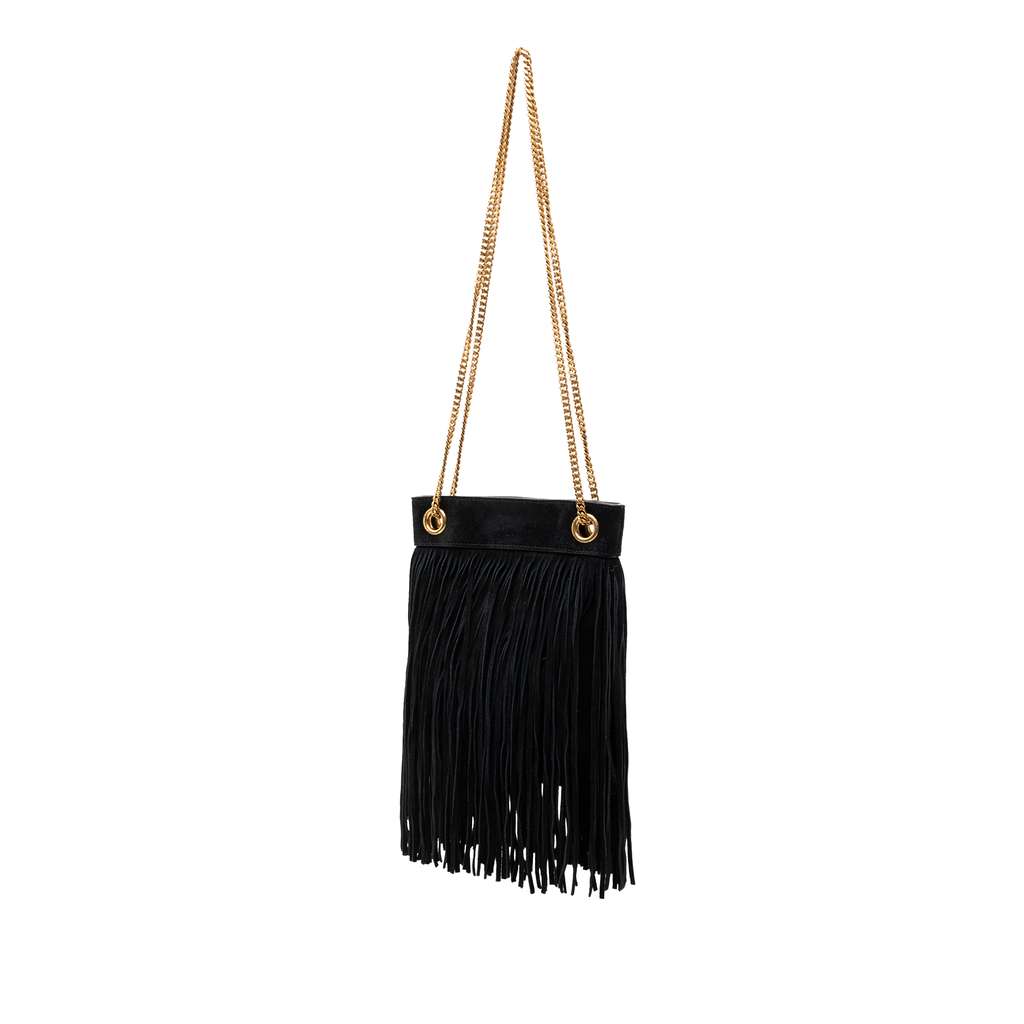 Saint Laurent Small Suede Grace Fringe Hobo Black Leather Good condition - Back View