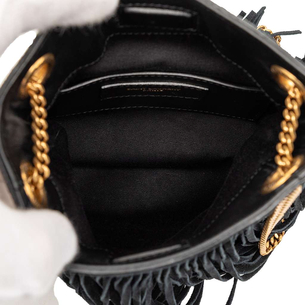 Saint Laurent Small Suede Grace Fringe Hobo Black Leather Good condition - Model View