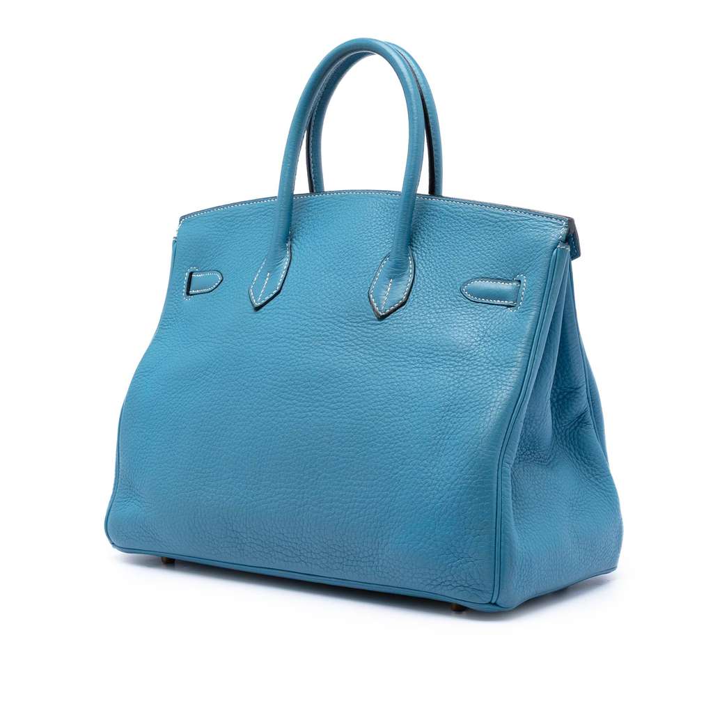 Hermès Clemence Birkin Retourne 35 Blue Leather Good condition - Back View