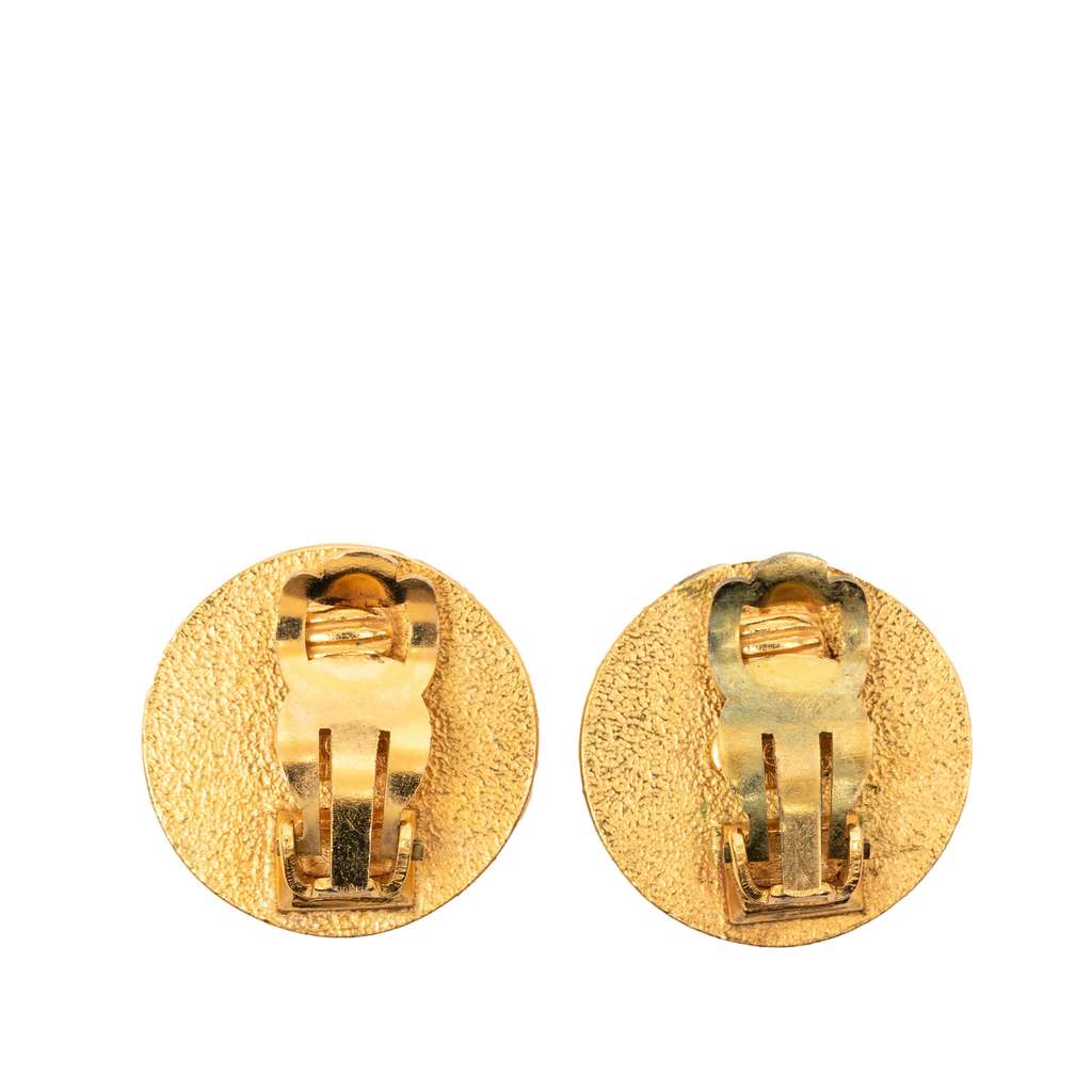 Chanel CC Gold Plated Resin Button Clip on Earrings Gold Metal Good condition - Back View