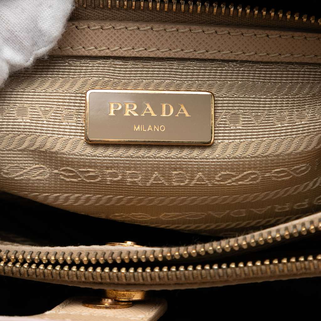 Prada Medium Saffiano Lux Galleria Satchel Beige Leather Good condition - Box View