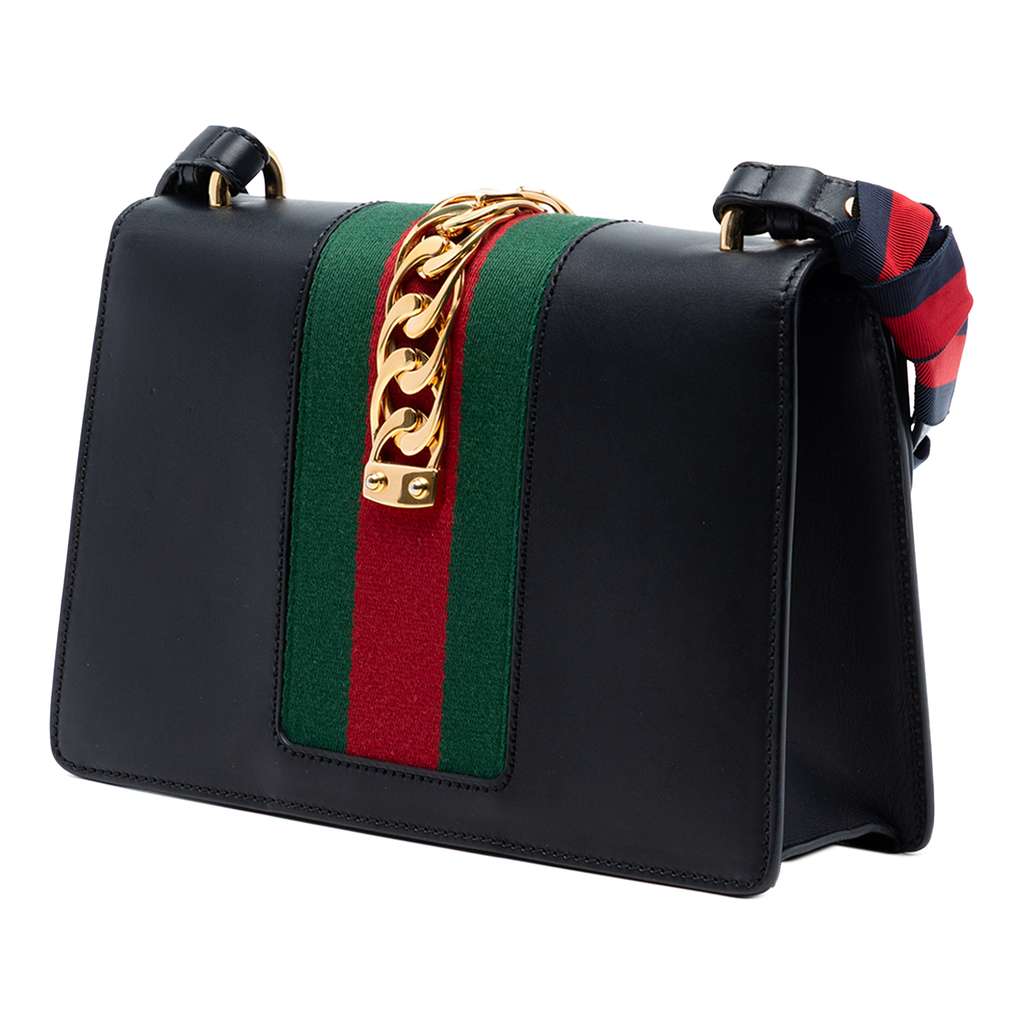 Gucci Small Leather Web Sylvie Satchel Black Leather Good condition - Back View