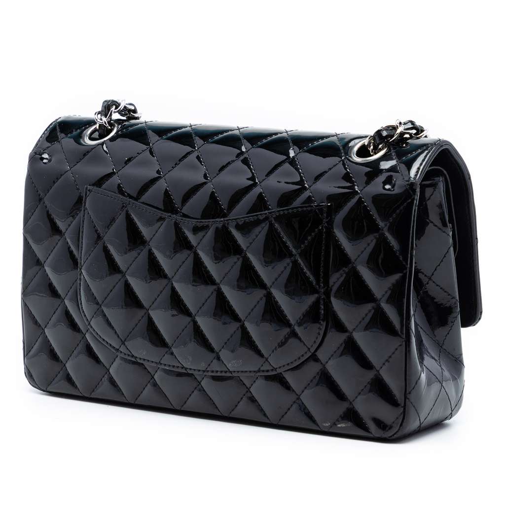 Chanel Medium Classic Patent Double Flap Black Leather Good condition - Back View