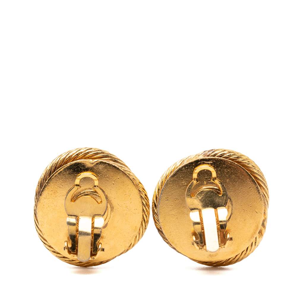Chanel Gold Plated Faux Pearl Rope Twist Clip On Earrings Gold Metal Good condition - Back View