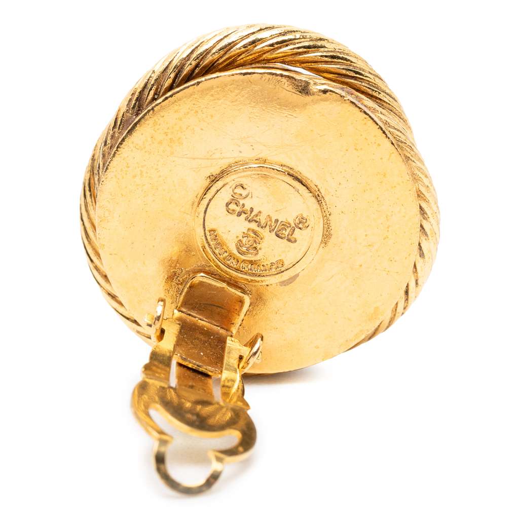 Chanel Gold Plated Faux Pearl Rope Twist Clip On Earrings Gold Metal Good condition - Inside View