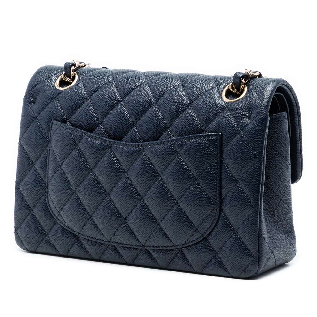 Chanel Small Classic Caviar Double Flap Blue Leather Good condition - Back View