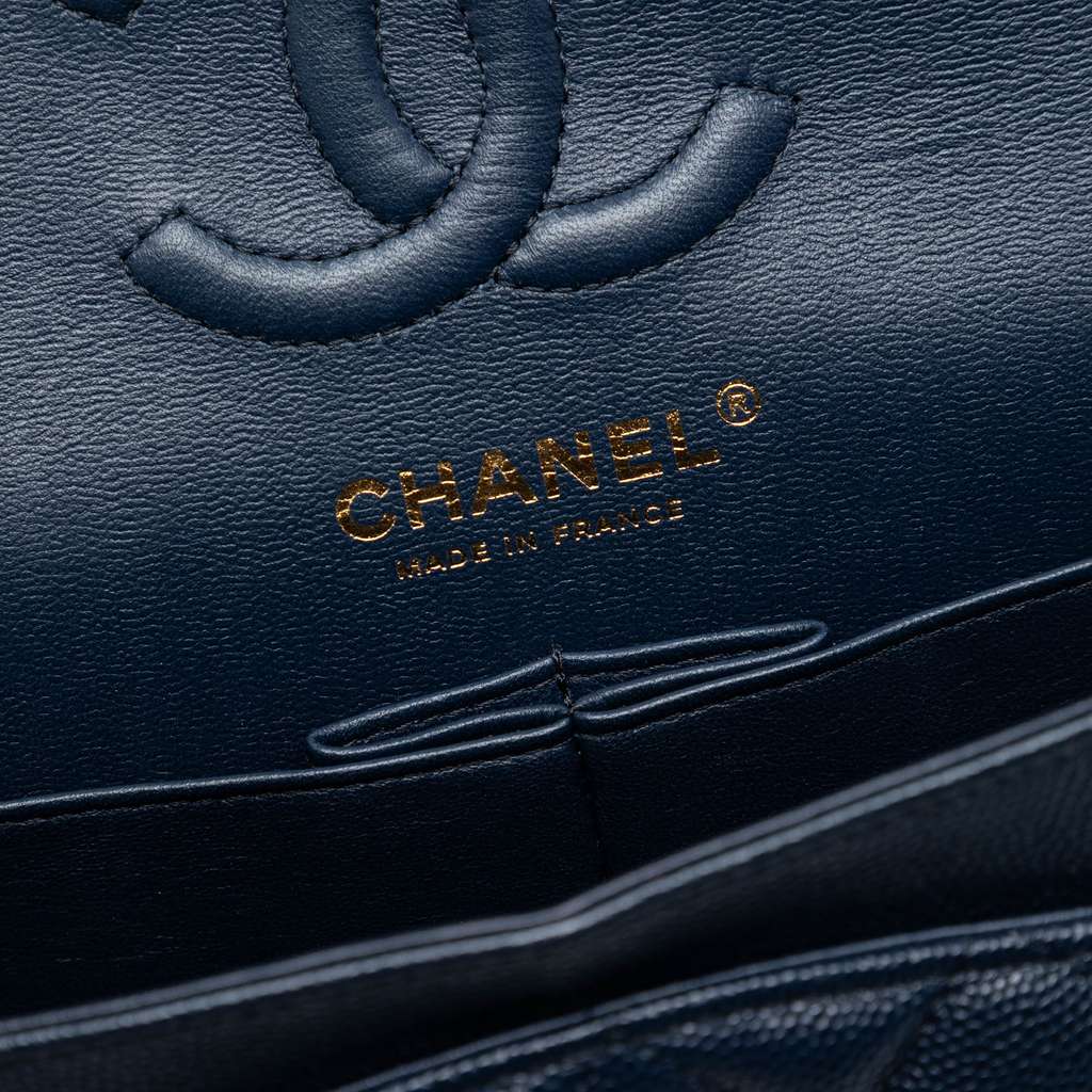 Chanel Small Classic Caviar Double Flap Blue Leather Good condition - Box View