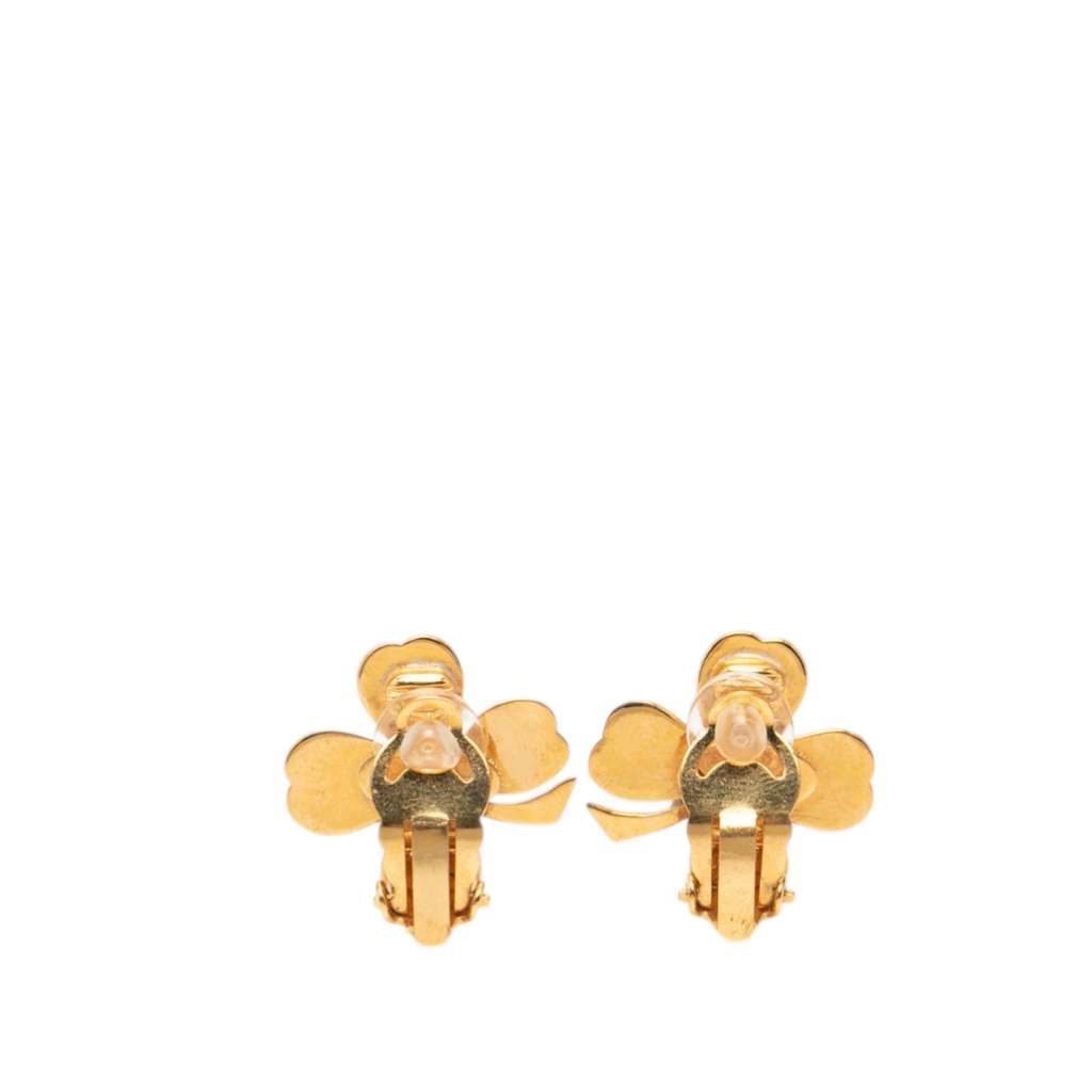 Chanel CC Gold Plated Clover Clip on Earrings Gold Metal Good condition - Back View