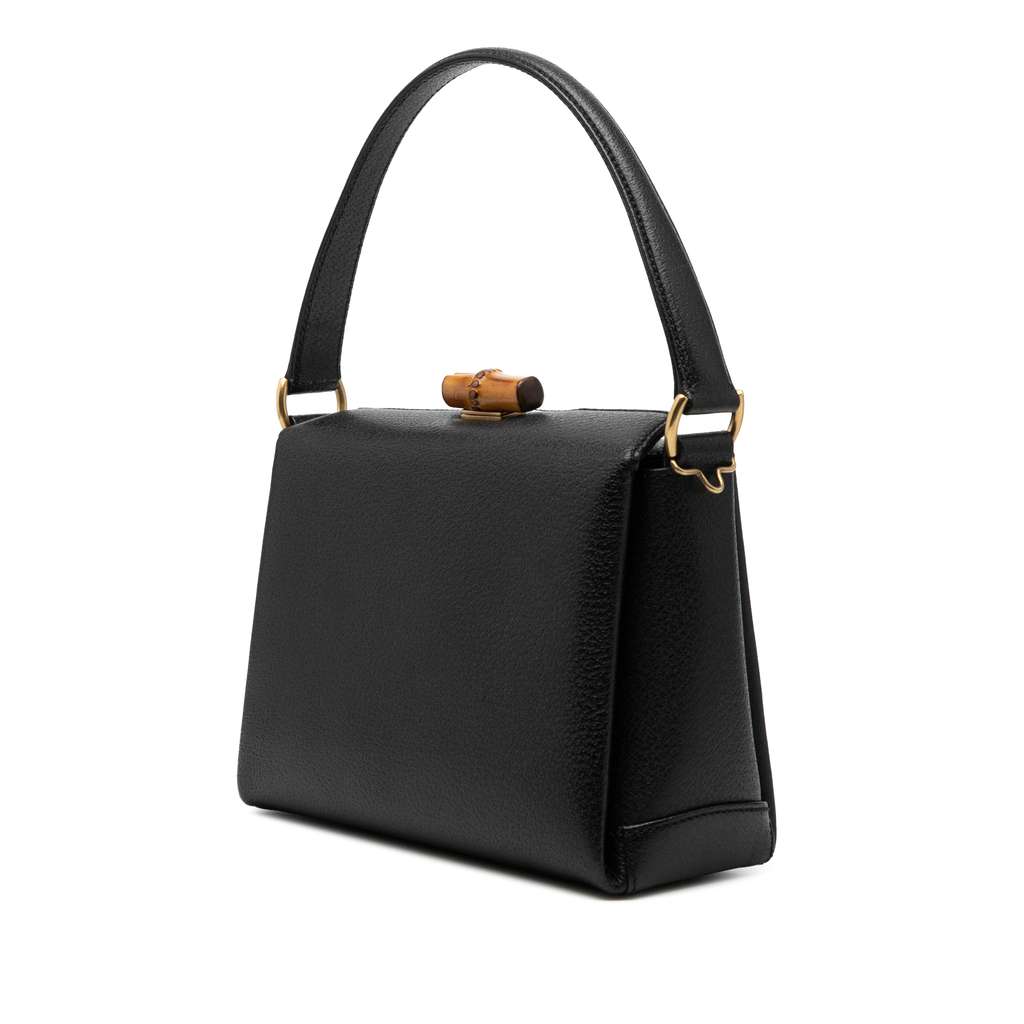 Gucci Grained Calfskin Bamboo Satchel Black Leather Good condition - Back View