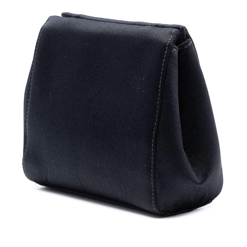 Chanel Satin Camellia Evening Bag Black Satin Good condition - Back View