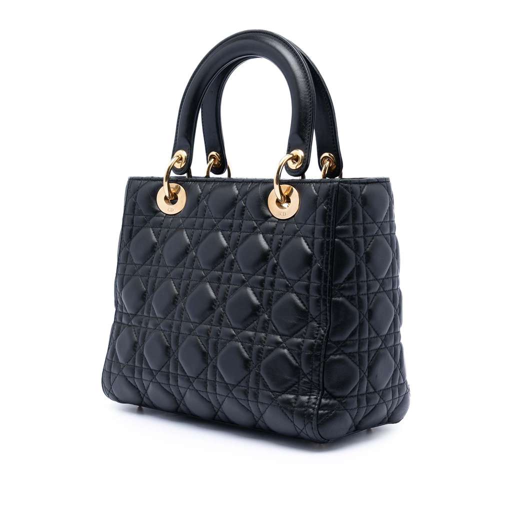 Dior Medium Lambskin Cannage Lady Dior Black Leather Good condition - Back View