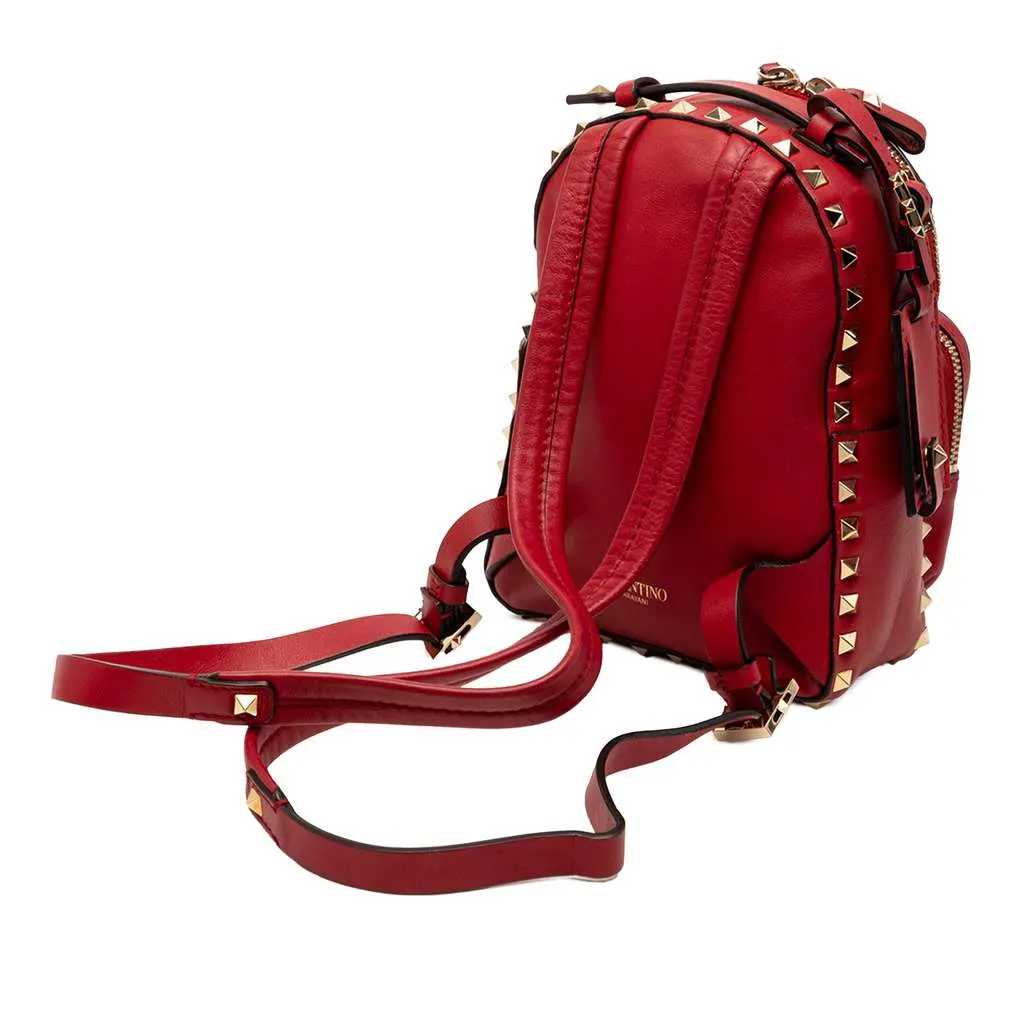 Valentino Mini Calfskin Rockstud Backpack Red Leather Very good - Back View