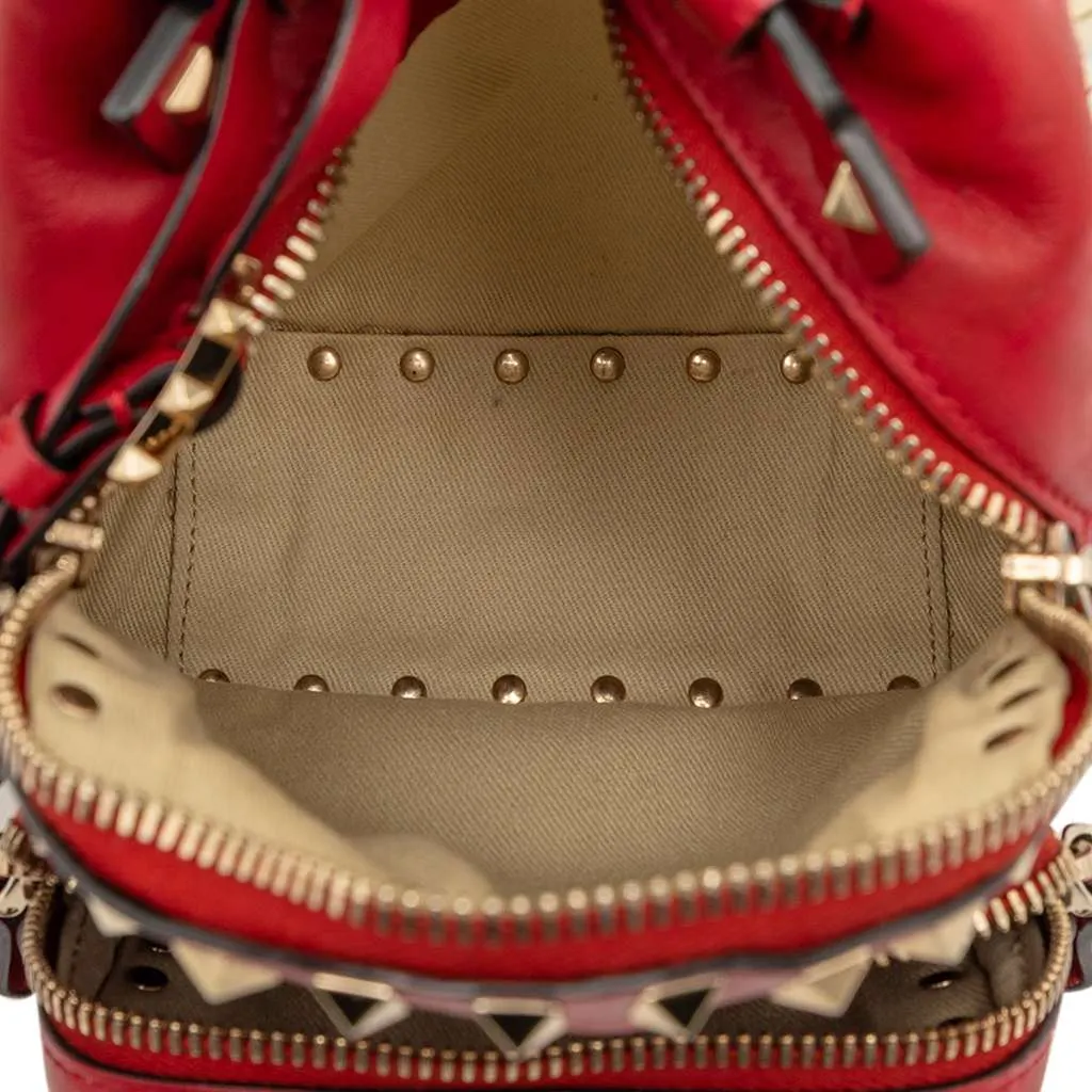 Valentino Mini Calfskin Rockstud Backpack Red Leather Very good - Model View