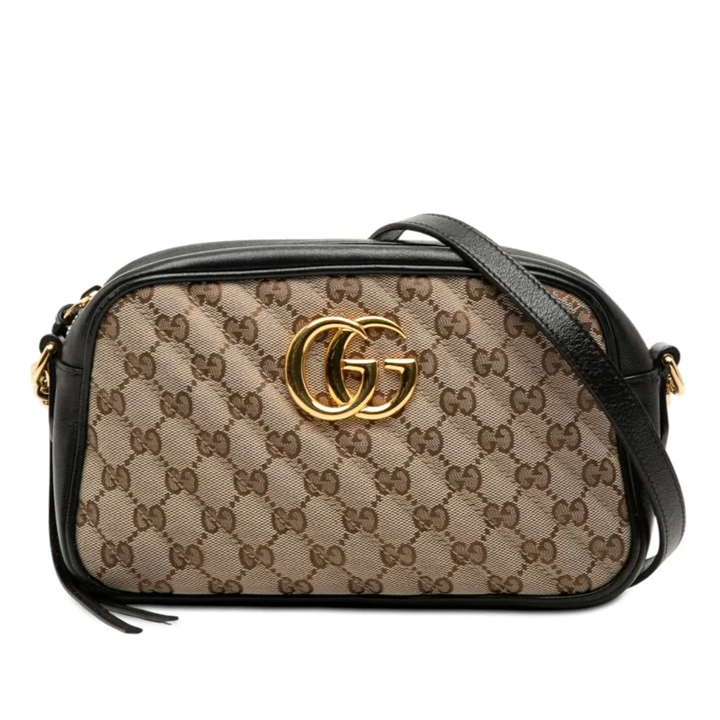 Gucci Small GG Marmont Matelasse GG Canvas and Leather Crossbody Beige Good - Front View