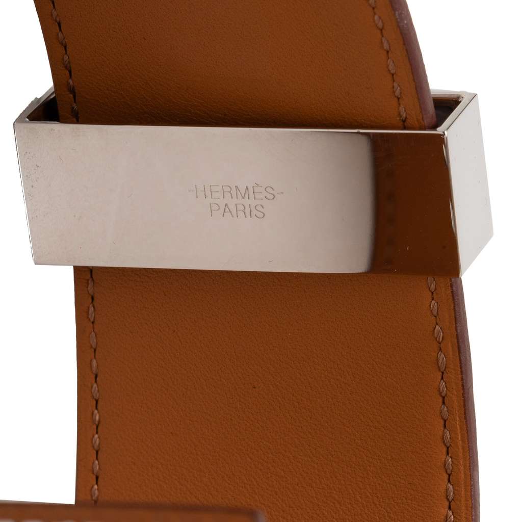 Hermès Palladium Plated Epsom Collier de Chien Bracelet T1 Brown Leather Good condition - Box View