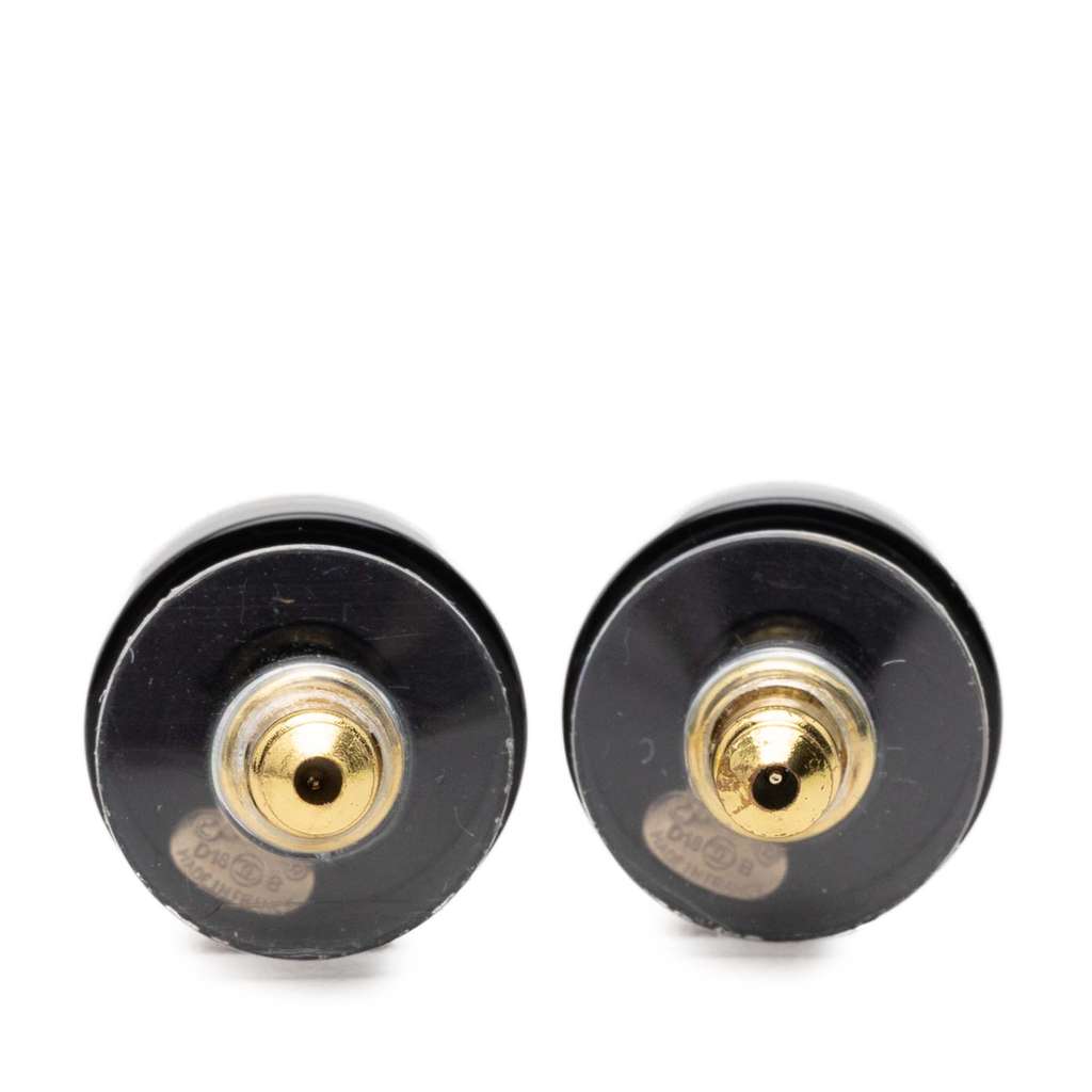 Chanel Resin Faux Pearl CC Round Push Back Earrings Black Good condition - Back View