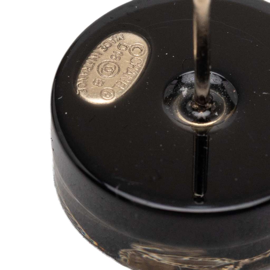 Chanel Resin Faux Pearl CC Round Push Back Earrings Black Good condition - Inside View