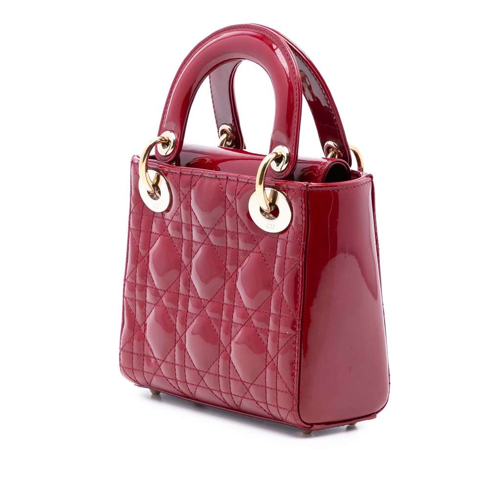 Dior Mini Patent Cannage Lady Dior Red Leather Good condition - Back View