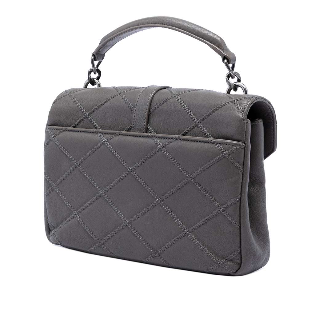 Saint Laurent Medium Quilted Diamond Calfskin Monogram College Satchel Grey Leather Good condition - Back View