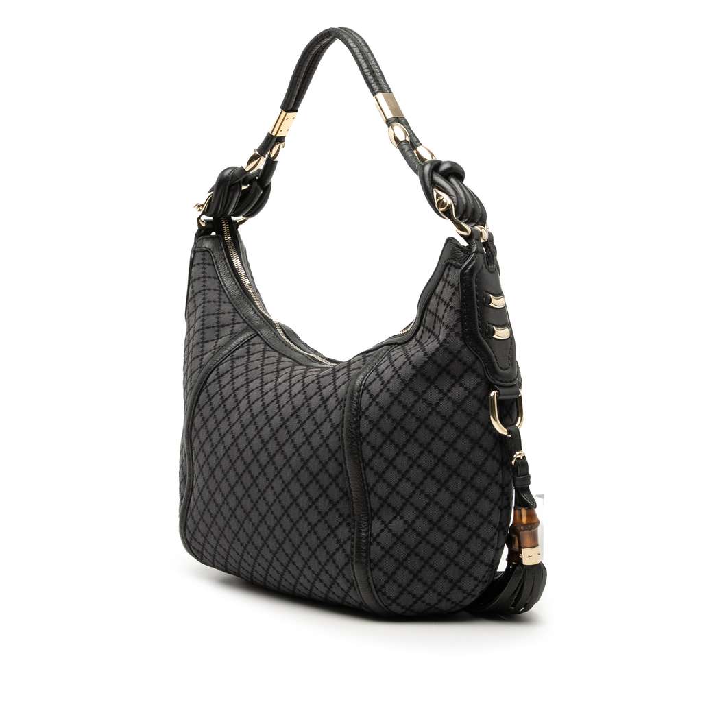 Gucci Medium Diamante Canvas Techno Horsebit Hobo Grey Canvas Fair condition - Back View