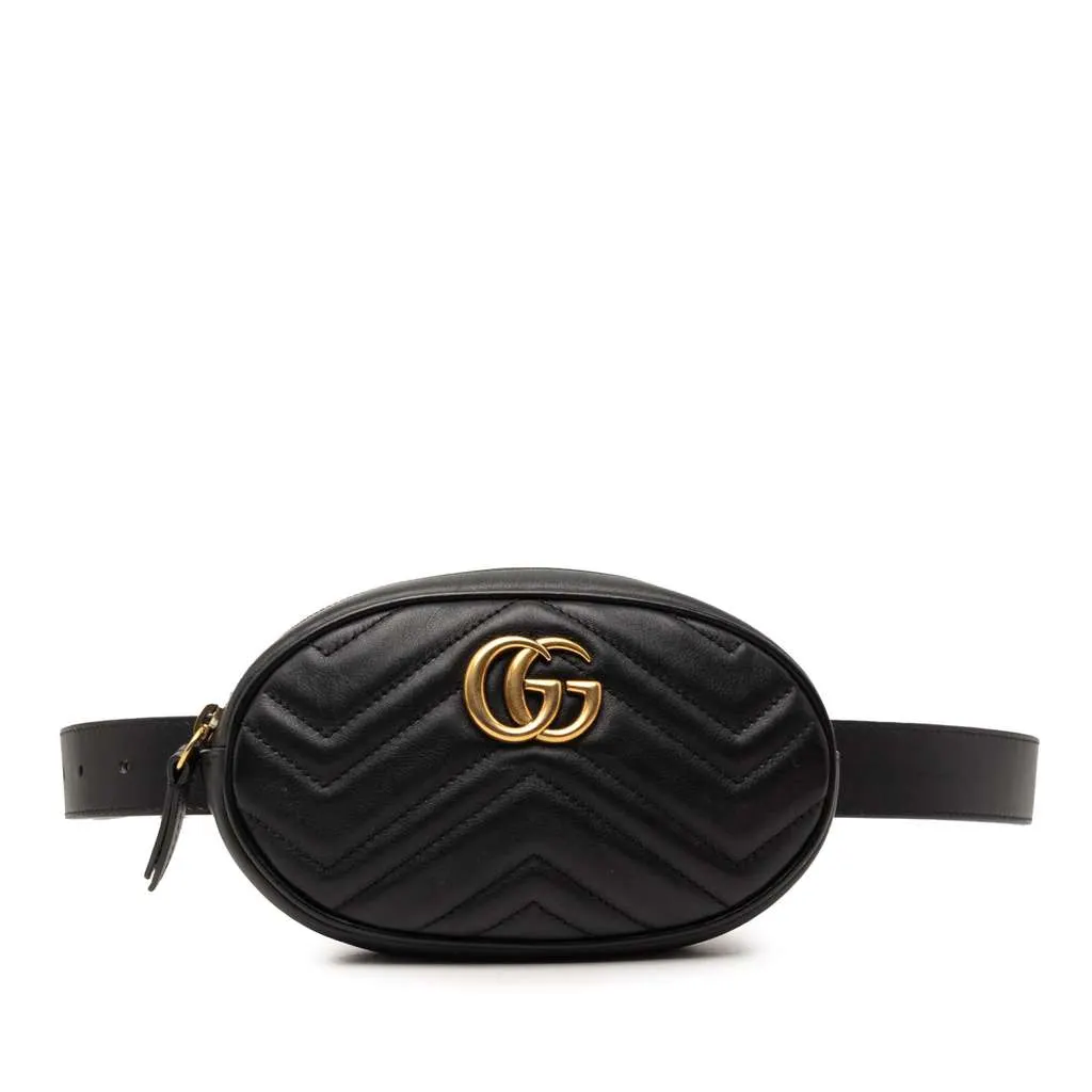 Gucci GG Marmont Matelasse Leather Belt Bag Black Leather Very good - Front View