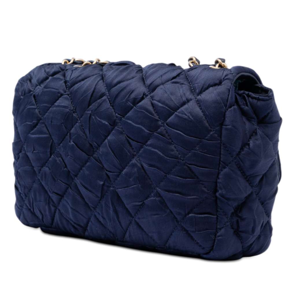 Chanel Medium Crumpled Satin Single Flap Blue Satin Good condition - Back View
