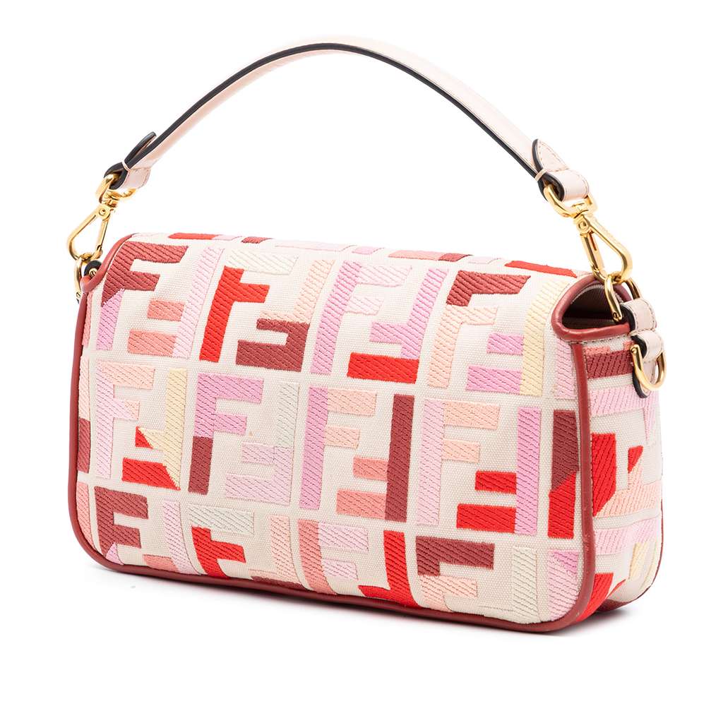 Fendi Zucca Embroidered Canvas Baguette Satchel Pink Canvas Good condition - Back View
