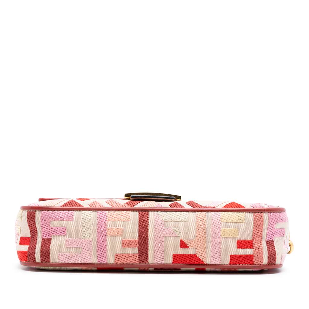 Fendi Zucca Embroidered Canvas Baguette Satchel Pink Canvas Good condition - Inside View