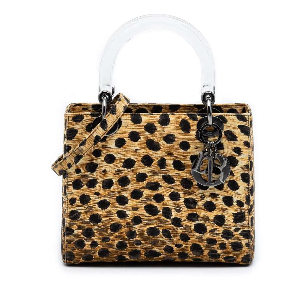 Dior Medium Canvas Leopard Print Lady Dior Brown Canvas Very good - Front View